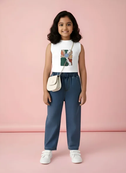 White Top with Denim Jeans Set